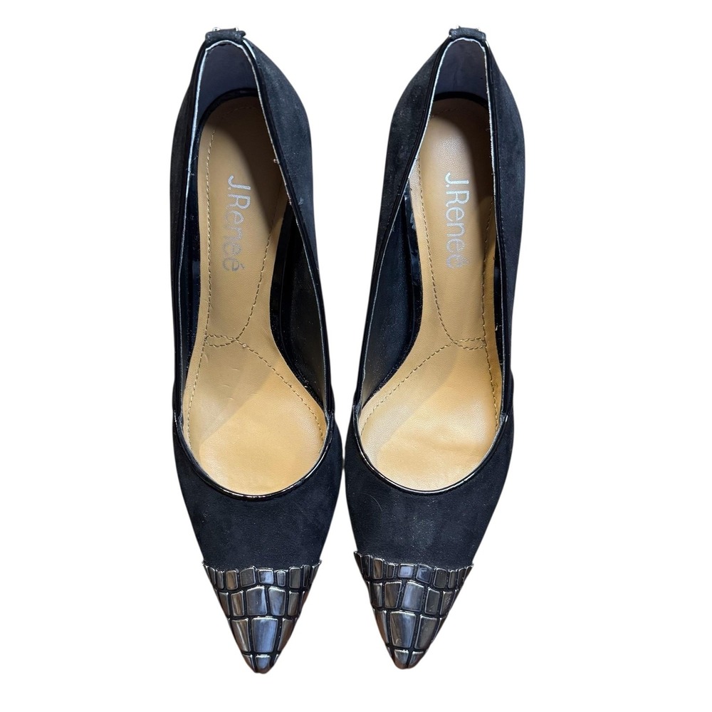 J Renee Shoes Womens Size 7.5 Black Pointed Toe Pumps Stiletto‎ Croc D'Orsay